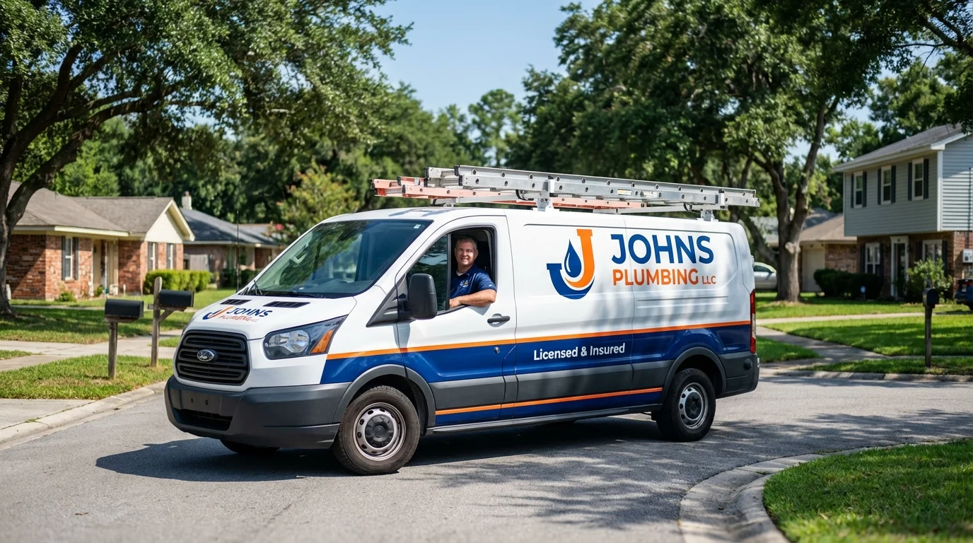 Johns Plumbing LLC service van in Lake City, MI