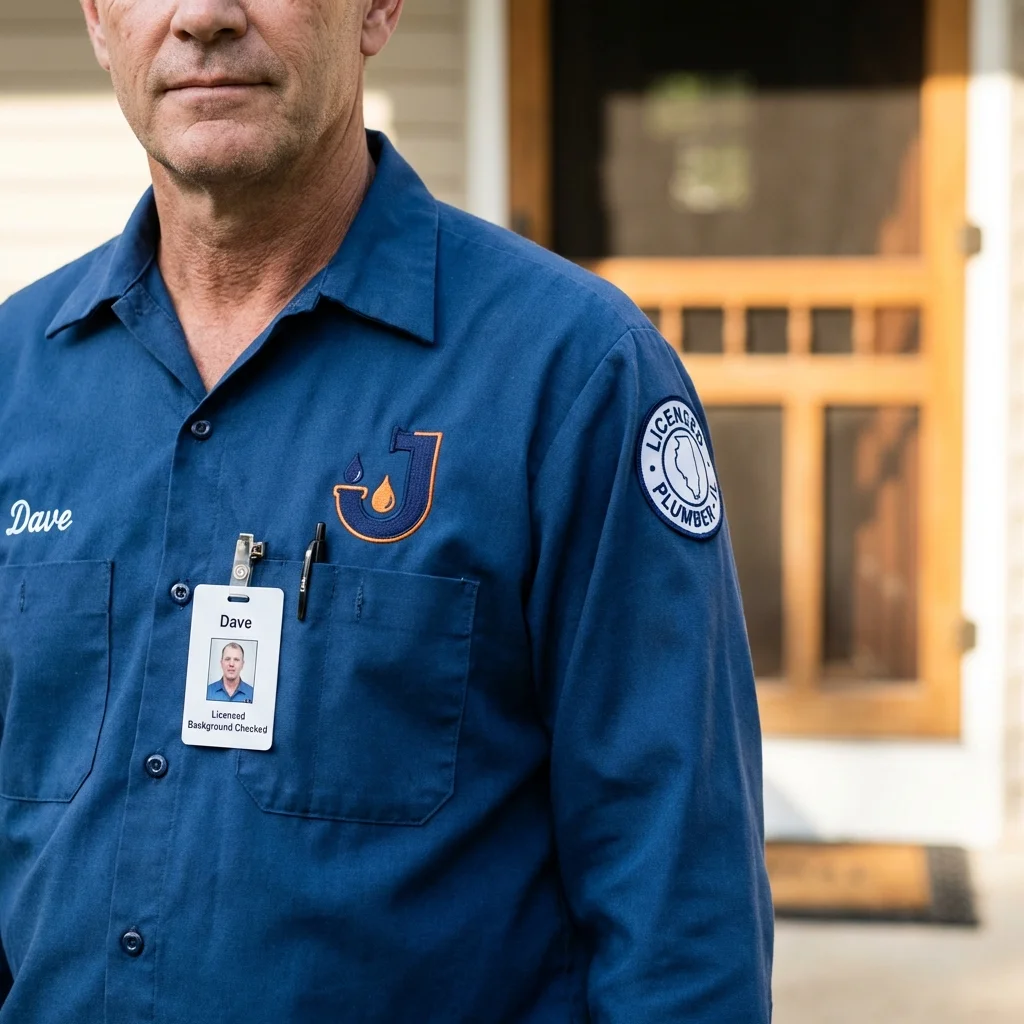 Licensed plumber showing ID badge in Lake City, MI
