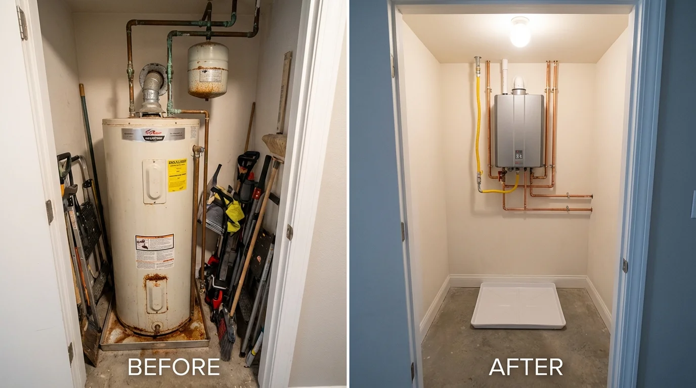 Tank water heater versus wall-mounted tankless unit comparison for Lake City, MI homeowners